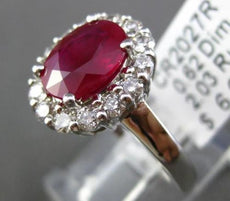 ESTATE LARGE 2.65CT DIAMOND & AAA RUBY 18KT WHITE GOLD OVAL HALO ENGAGEMENT RING