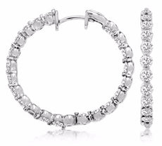 ESTATE 4.0CT ROUND DIAMOND 14KT WHITE GOLD 3D CLASSIC INSIDE OUT HOOP EARRINGS