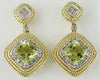 3.28CT DIAMOND & AAA GREEN AMETHYST 14K YELLOW GOLD CUSHION HALO ROPE EARRINGS