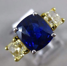 LARGE 7.52CT FANCY YELLOW DIAMOND & AAA SAPPHIRE 14K 2 TONE GOLD ENGAGEMENT RING