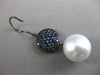 EXTRA LARGE 3.6CT AAA SAPPHIRE & SOUTH SEA PEARL 18K BLACK GOLD HANGING EARRINGS