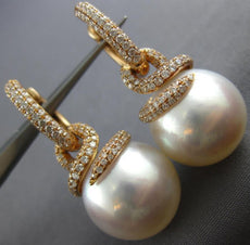 ESTATE LARGE 1.55CT DIAMOND & AAA SOUTH SEA PEARL 18K ROSE GOLD HANGING EARRINGS