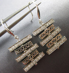 ESTATE 1.48CT DIAMOND 18KT WHITE GOLD MULTI BAR FILIGREE BRICK HANGING EARRINGS