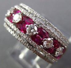 ESTATE WIDE 2.08CT DIAMOND & AAA RUBY 18KT WHITE GOLD MULTI ROW ANNIVERSARY RING