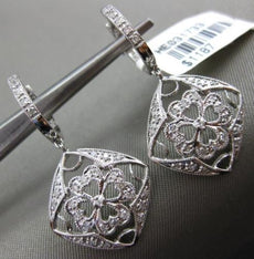 ESTATE .31CT DIAMOND 14K WHITE GOLD FLOWER OPEN SQUARE FILIGREE HANGING EARRINGS