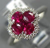 ESTATE .96CT DIAMOND & AAA RUBY 18KT WHITE GOLD 3D CLASSIC HALO FLOWER LOVE RING