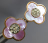 ESTATE .06CT DIAMOND & AAA MOTHER OF PEARL 14KT ROSE GOLD 4 CLOVER STUD EARRINGS
