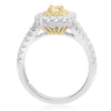 ESTATE 1.01CT WHITE & FANCY YELLOW DIAMOND 18KT 2 TONE GOLD HALO ENGAGEMENT RING