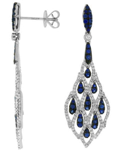 1.80CT DIAMOND & AAA SAPPHIRE 14KT WHITE GOLD 3D TEAR DROP CHANDELIER EARRINGS