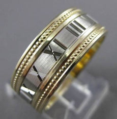 ESTATE WIDE 14KT TWO TONE GOLD ROMAN NUMERAL WEDDING ANNIVERSARY RING 8mm #23545