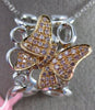 ESTATE LARGE .32CT DIAMOND 18K WHITE & ROSE GOLD OPEN FILIGREE BUTTERFLY PENDANT