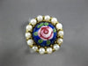 ANTIQUE LARGE AAA PEARL & MULTI COLOR ENAMEL 14K YELLOW GOLD 3D FLOWER ROSE RING