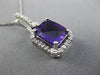 ESTATE LARGE 2.70CT DIAMOND & AMETHYST 14KT WHITE GOLD HALO EMERALD CUT PENDANT