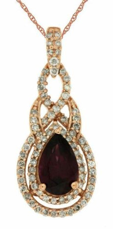 1.42CT DIAMOND & AAA RHODOLITE 14K ROSE GOLD PEAR SHAPE & ROUND INFINITY PENDANT