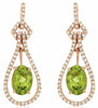 2.04CT DIAMOND & AAA PERIDOT 14KT ROSE GOLD 3D OVAL & ROUND TEAR DROP EARRINGS