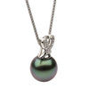 ESTATE LARGE .03CT DIAMOND & AAA TAHITIAN PEARL 14KT WHITE GOLD X LOVE PENDANT