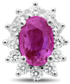 ESTATE 1.65CT DIAMOND & AAA PINK SAPPHIRE 18K WHITE GOLD OVAL HALO STUD EARRINGS