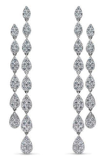 ESTATE LARGE 2.96CT DIAMOND 18KT WHITE GOLD MARQUISE PEAR SHAPE HANGING EARRINGS