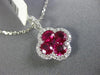 ESTATE 1.51CT DIAMOND & AAA RUBY 18KT WHITE GOLD 3D 4 LEAF CLOVER FLOWER PENDANT