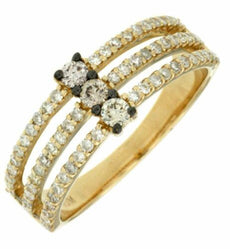 .58CT WHITE & CHOCOLATE FANCY DIAMOND 14KT YELLOW GOLD 3D 3 ROW ANNIVERSARY RING