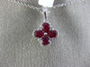 ESTATE .74CT DIAMOND & AAA RUBY 18KT WHITE GOLD 3D 4 LEAF CLOVER FLOWER PENDANT