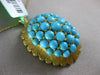ANTIQUE LARGE AAA TURQUOISE 18KT YELLOW GOLD 3D LEAF CLUSTER SUN BURST PENDANT