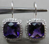 ESTATE LARGE 4.36CT DIAMOND & AMETHYST 14KT WHITE GOLD SQUARE HANGING EARRINGS