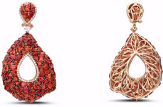 LARGE 39.9CT DIAMOND & AAA ORANGE SAPPHIRE 18KT ROSE GOLD 3D TEAR DROP EARRINGS