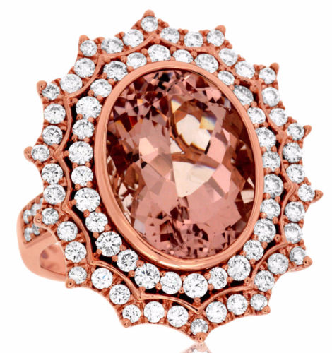 ESTATE LARGE 9.95CT DIAMOND & AAA MORGANITE 14K ROSE GOLD FLOWER ENGAGEMENT RING