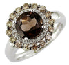 2.48CT WHITE & MOCHA DIAMOND & AAA SMOKY TOPAZ 14KT WHITE GOLD ROUND FLOWER RING