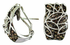 2.45CT CHOCOLATE FANCY DIAMOND 14KT WHITE GOLD MULTI ROW LEAF CLIP ON EARRINGS
