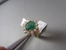 ESTATE 3.34CT DIAMOND & AAA COLOMBIAN EMERALD 14KT YELLOW GOLD FLOWER HALO RING