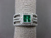 ESTATE WIDE .89CT DIAMOND & AAA EMERALD 14KT WHITE GOLD 3D MULTI ROW SQUARE RING