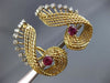 ANTIQUE LARGE 2.60CT DIAMOND & AAA RUBY 18K 2 TONE GOLD 3D LEAF CLIP ON EARRINGS