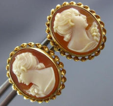 ANTIQUE 14K YELLOW GOLD HANDCRAFTED OVAL LADY CAMEO CLASSIC STUD EARRINGS #26419