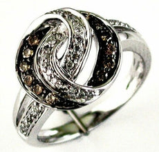 .42CT WHITE & CHOCOLATE FANCY DIAMOND 14K WHITE GOLD LOVE KNOT INFINITY FUN RING