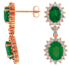 ESTATE 5.10CT DIAMOND & AAA EMERALD 14K ROSE GOLD 3D CLASSIC OVAL HALO EARRINGS