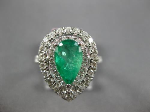 ESTATE LARGE 2.09CT DIAMOND & AAA EMERALD 18K WHITE GOLD 3D HALO ENGAGEMENT RING
