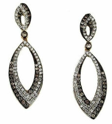 1.25CT WHITE & MOCHA DIAMOND 14KT YELLOW GOLD CLASSIC TEAR DROP HANGING EARRINGS
