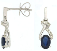 ESTATE 1.35CT DIAMOND & AAA SAPPHIRE 14KT WHITE GOLD TEAR DROP HANGING EARRINGS