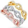 ESTATE WIDE 1.15CT DIAMOND 18KT TRI COLOR GOLD OVAL LOVE KNOT MULTI ROW FUN RING