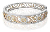 WIDE 3.27CT WHITE PINK & YELLOW DIAMOND 18KT TRI COLOR GOLD HALO BANGLE BRACELET
