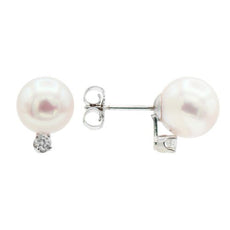 ESTATE .18CT DIAMOND AAA PEARL 14K WHITE GOLD 3D CLASSIC SOLITAIRE STUD EARRINGS