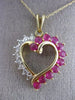 ESTATE 1.65CT DIAMOND & RUBY 14KT TWO TONE GOLD OPEN HEART LOVE FLOATING PENDANT