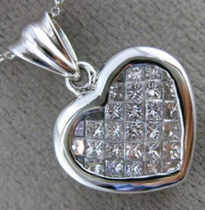 ESTATE 1.0CT PRINCESS DIAMOND 14K WHITE GOLD 3D INVISIBLE HEART FLOATING PENDANT
