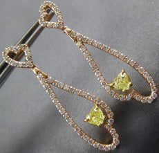ESTATE LARGE 2.54CT WHITE & FANCY YELLOW 18KT ROSE GOLD 3D TRIPLE HEART EARRINGS