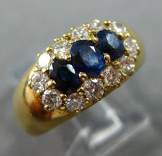 ESTATE 1.25CT DIAMOND & AAA SAPPHIRE 18KT YELLOW GOLD 3D 3 STONE HALO FUN RING