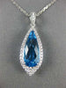 ESTATE LARGE 3.12CT DIAMOND & AAA BLUE TOPAZ 14K WHITE GOLD 3D TEAR DROP PENDANT