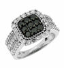 2.0CT WHITE & BLACK DIAMOND 14K WHITE GOLD 3D CLUSTER SQUARE HALO ROPE LOVE RING