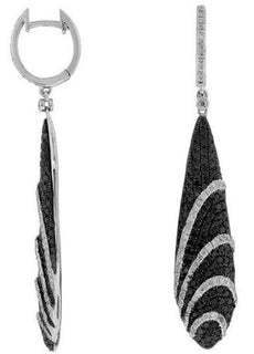 ESTATE LARGE 2.45CT WHITE & BLACK DIAMOND 14KT WHITE GOLD 3D TEAR DROP EARRINGS